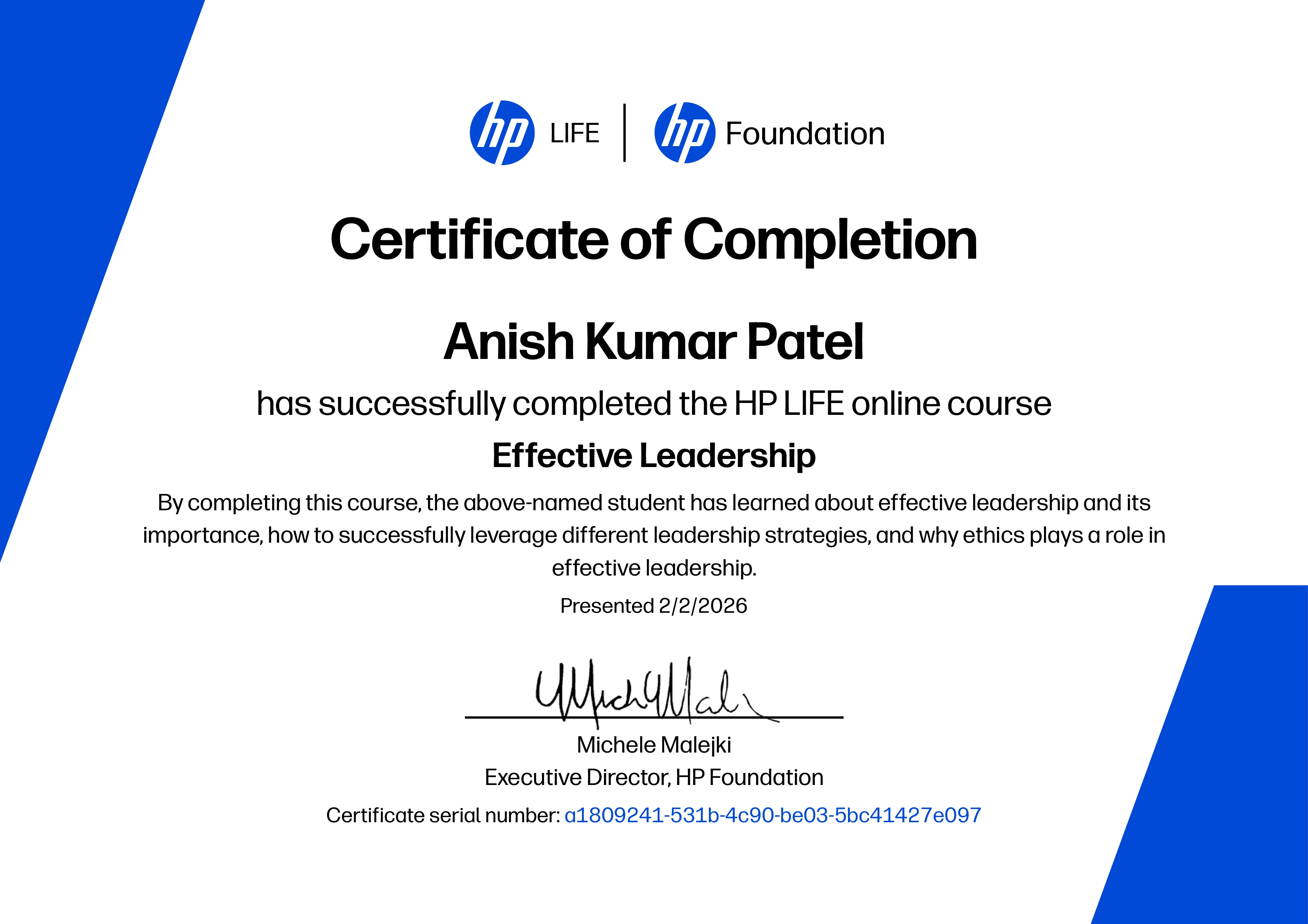 Effective Leadership – HP LIFE / HP Foundation